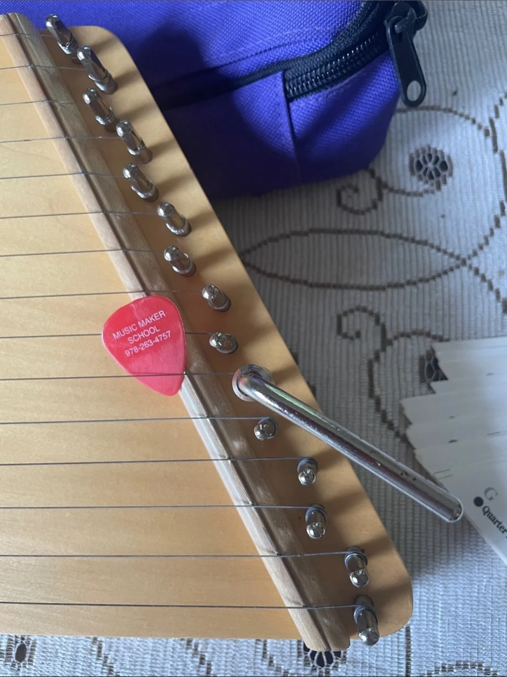 HearthSong Kids Zither Harp - 21 Song Cards Tuner and Pick Purple Carry Case